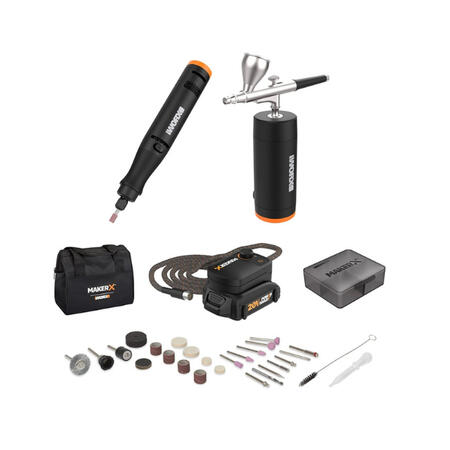 WORX MAKERX WX992L 20V 2pc Crafting Tool Combo Kit - Rotary Tool + Air Brush